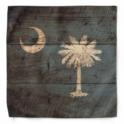 South Carolina State Flag on Old Wood Grain Bandana