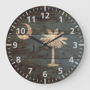 South Carolina State Flag on Old Wood Grain Large Clock