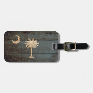 South Carolina State Flag on Old Wood Grain Luggage Tag