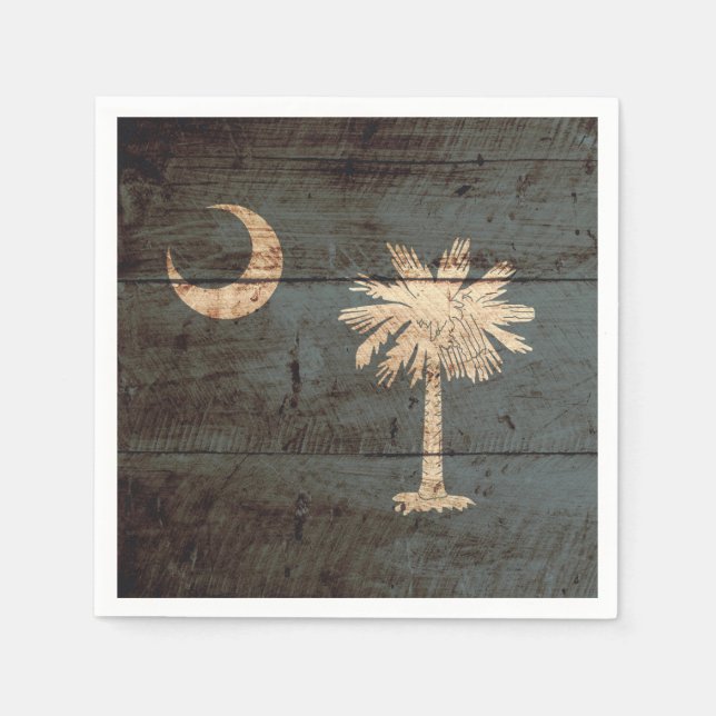 South Carolina State Flag on Old Wood Grain Paper Napkins (Front)
