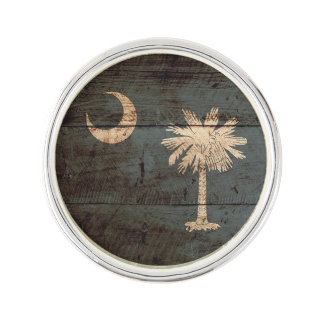 South Carolina State Flag on Old Wood Grain Pin (Front)