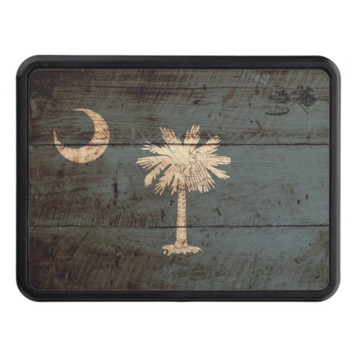 South Carolina State Flag on Old Wood Grain Tow Hitch Cover