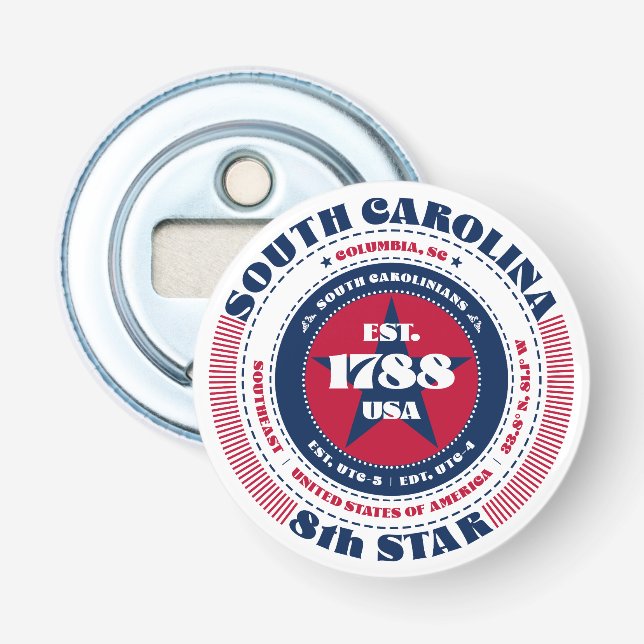 South Carolina State Information Circle Bottle Opener (Front)