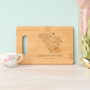 South Carolina state map outline newly weds USA Engraved Cutting Board