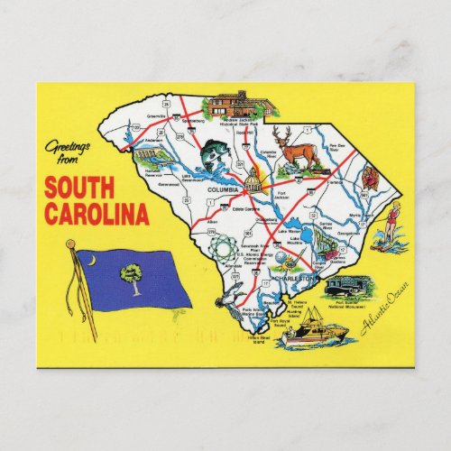 South Carolina State Map Postcard