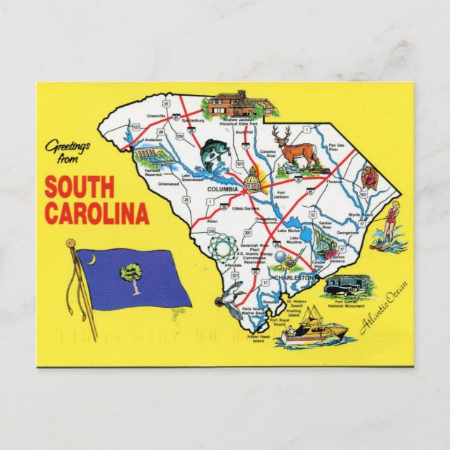 South Carolina State Map Postcard (Front)