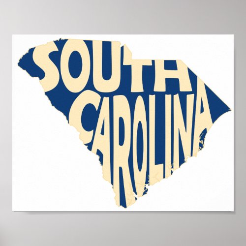 South Carolina State Name Word Art Yellow Poster