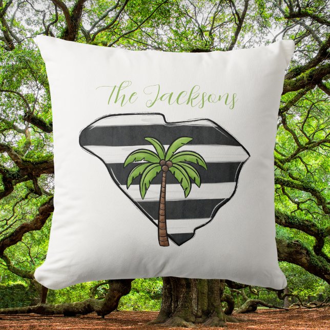 South Carolina Striped State Personalized Coastal Throw Pillow (Creator Uploaded)
