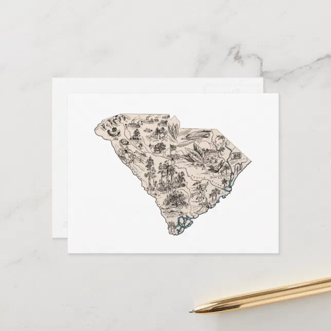 South Carolina Vintage Picture Map Antique Chart Postcard | Zazzle
