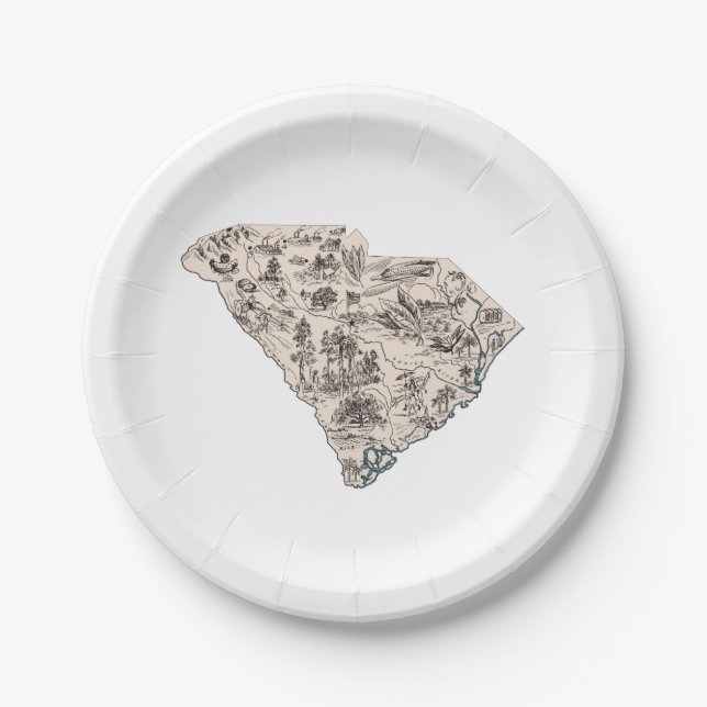 South Carolina Vintage Picture Map Paper Plates (Front)