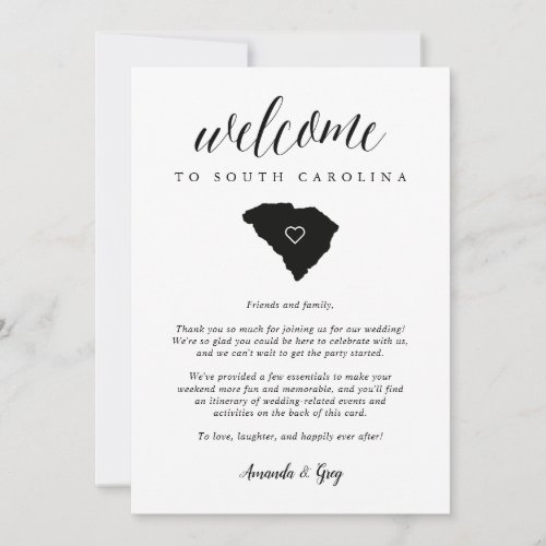 South Carolina Wedding Welcome Letter  Itinerary