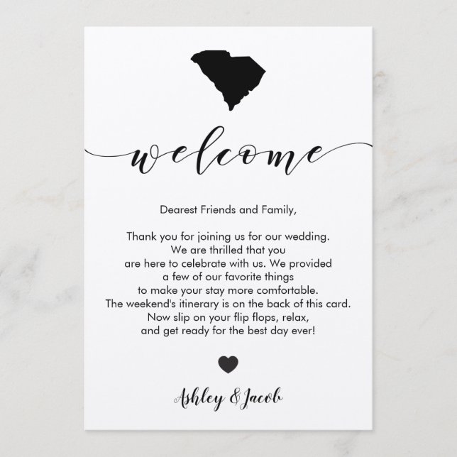 South Carolina Wedding Welcome Letter & Itinerary Program (Front)