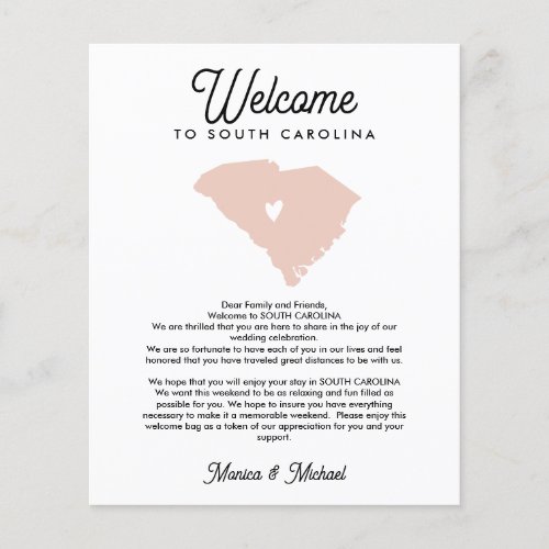 SOUTH CAROLINA Welcome  Letter Itinerary ANY COLOR