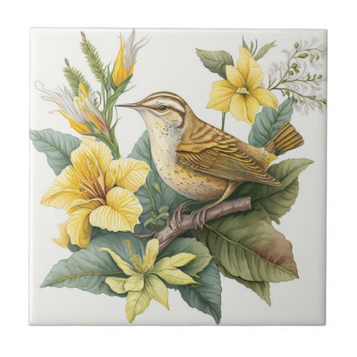 South Carolina Yellow Jessamine Carolina Wren Ceramic Tile