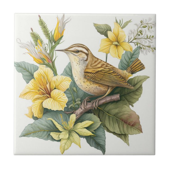 South Carolina Yellow Jessamine Carolina Wren Ceramic Tile (Front)