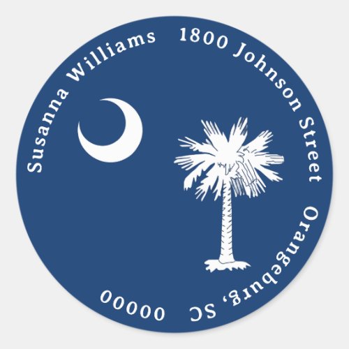 South Carolina's Moon & Palm Tree Address Classic Round Sticker