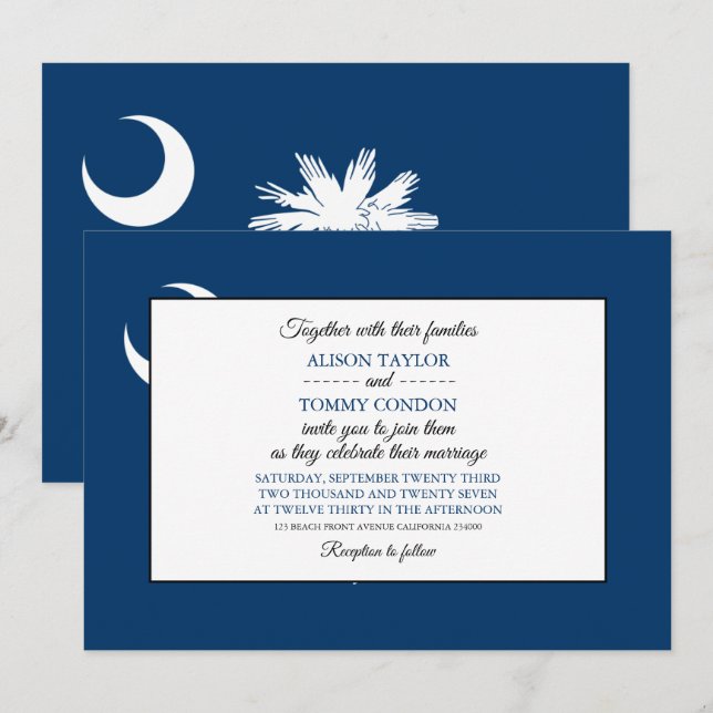 South Carolinian Flag, South Carolina Wedding Invitation (Front/Back)
