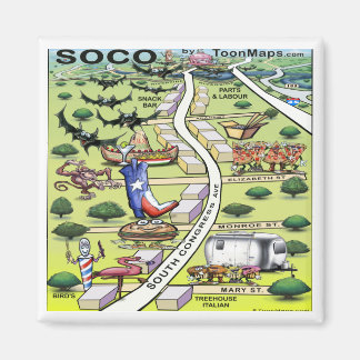 South Congress Ave ATX Cartoon Map Magnet
