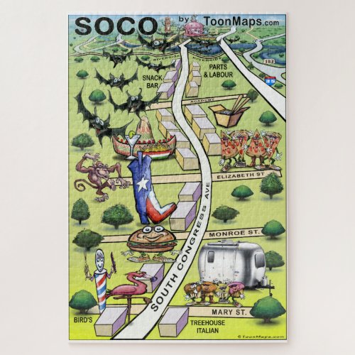 South Congress Downtown Austin Texas Fun Map Jigsaw Puzzle