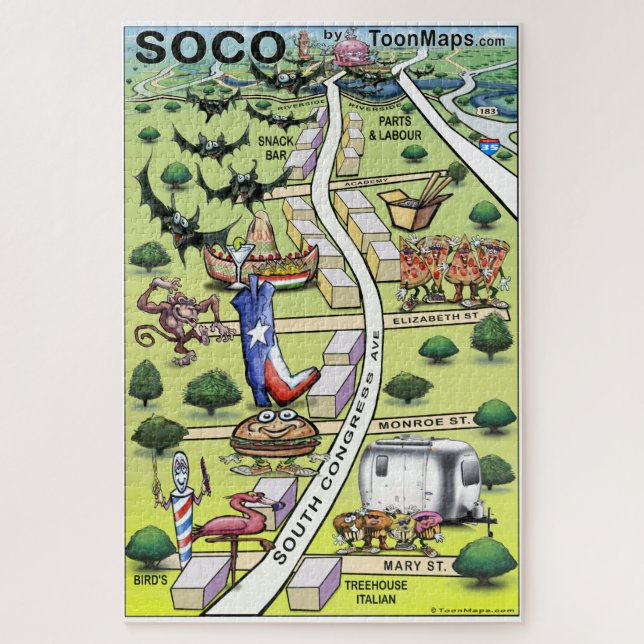 South Congress Downtown Austin Texas Fun Map Jigsaw Puzzle (Vertical)