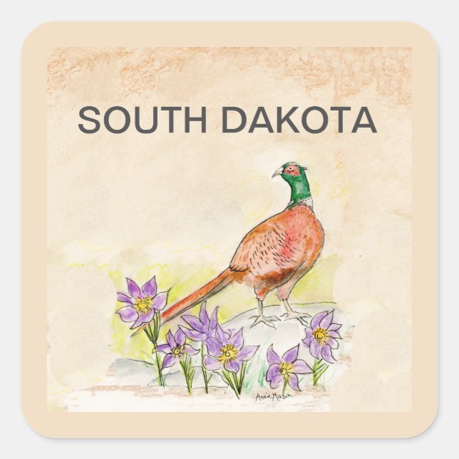 South Dakota bird flower Square Sticker (Front)