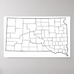 South Dakota Counties Blank Outline Map Poster