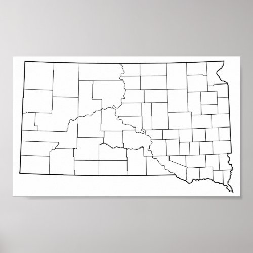South Dakota Counties Blank Outline Map Poster