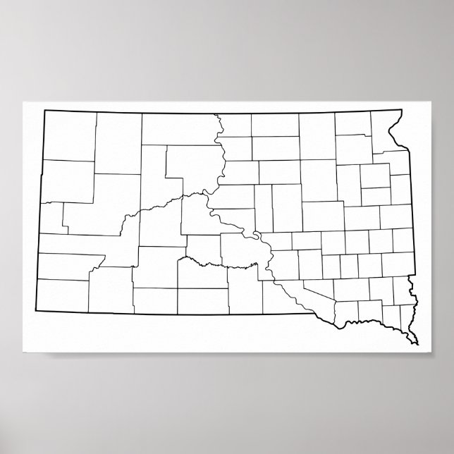 South Dakota Counties Blank Outline Map Poster (Front)