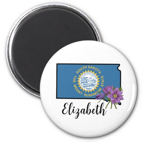 South Dakota Flag with State Flower Pasque Flower Magnet