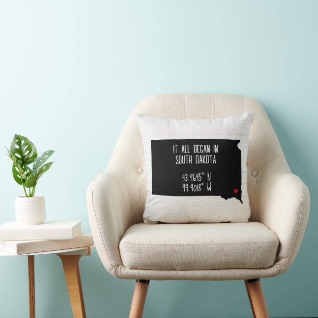 South Dakota GPS Coordinates with Heart Throw Pillow (Chair)