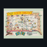 South Dakota Greeting Map  Postcard<br><div class="desc">A wonderfully illustrated greeting postcard map of the state of South Dakota repurposed.</div>