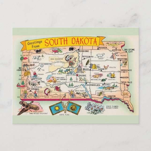  South Dakota Greeting Map  Postcard (Front)