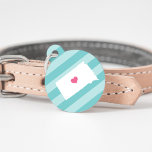 South Dakota Heart Pet ID Tag<br><div class="desc">Let your furry friend show some home state pride with this cute South Dakota pet ID tag. Design features a white silhouette map of the state of South Dakota with a pink heart inside, on a tone on tone turquoise stripe background. Add your pet's name and contact information to the...</div>