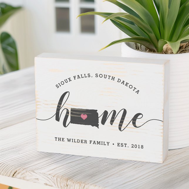 South Dakota Home State Rustic Family Name Wooden Box Sign (Creator Uploaded)