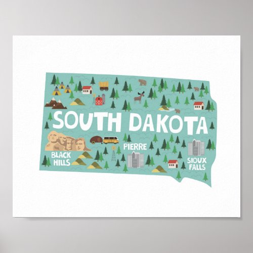 South Dakota Icon Landmarks Map Poster