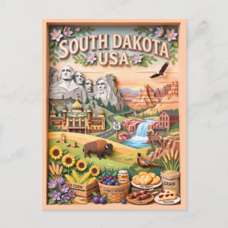 South Dakota Landmarks Nature Wildlife Local Food Postcard