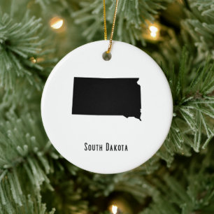 South Dakota Map - Black and White Modern Ceramic Ornament