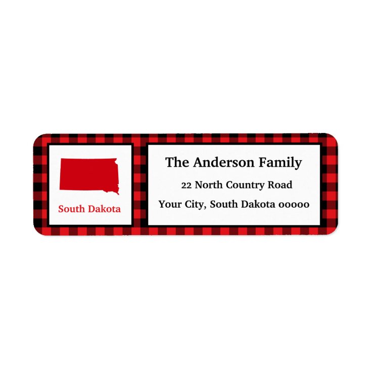 South Dakota Map Buffalo Plaid Return Address Label Zazzle