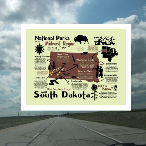 South Dakota Map of National Parks Postcard