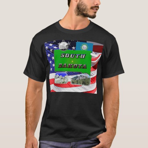 South Dakota Map Photo Text Faux Quarter T_Shirt