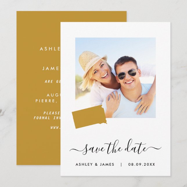 South Dakota Map Photo Wedding Save the Date Card (Front/Back)