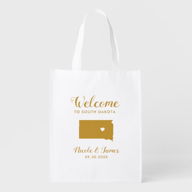 South Dakota Map Wedding Welcome Bag, Gold Tote Ba (Front)