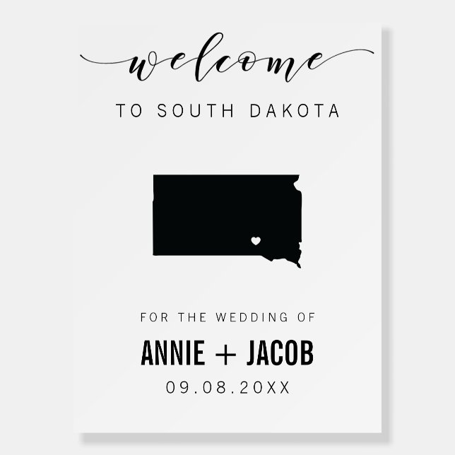 South Dakota Map Wedding Welcome Sign, Foam Board (Front)