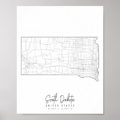 South Dakota Minimal Street Map Poster