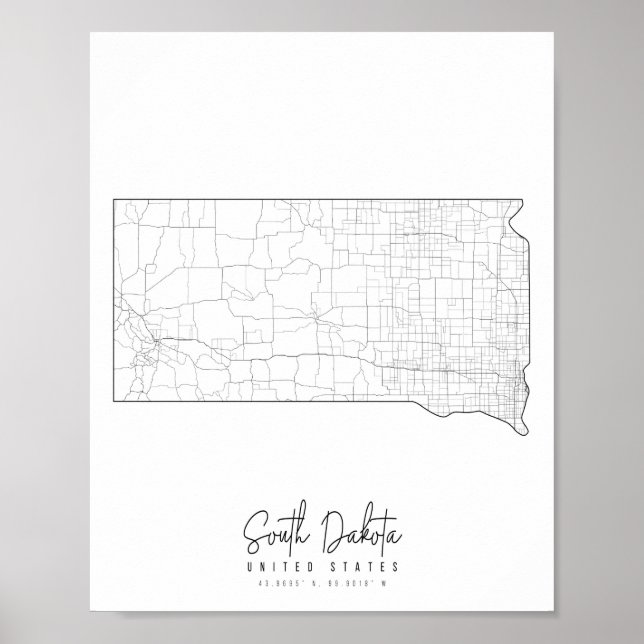South Dakota Minimal Street Map Poster (Front)