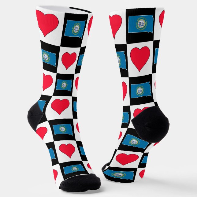 South Dakota Mount Rushmore State Flag Map Heart Socks (Angled)