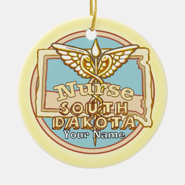 South Dakota Nurse Caduceus  Ceramic Ornament (Front)