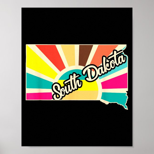 South dakota pride retro state design map art poster (Front)