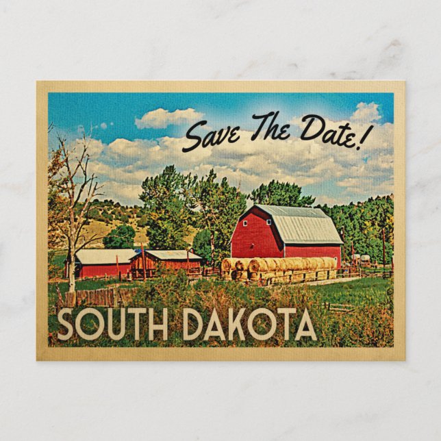 South Dakota Save The Date Farm Barn Rustic Announcement Postcard (Front)