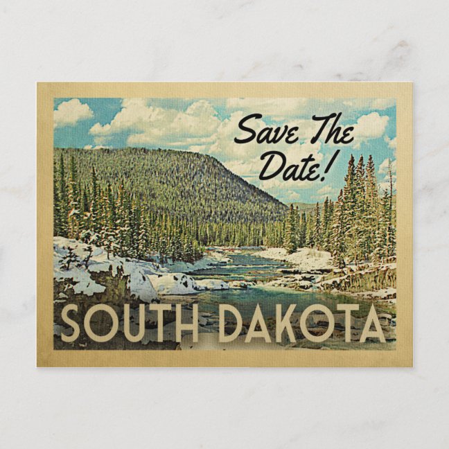 South Dakota Save The Date Postcards – Snowy Mountain Vintage Announcement